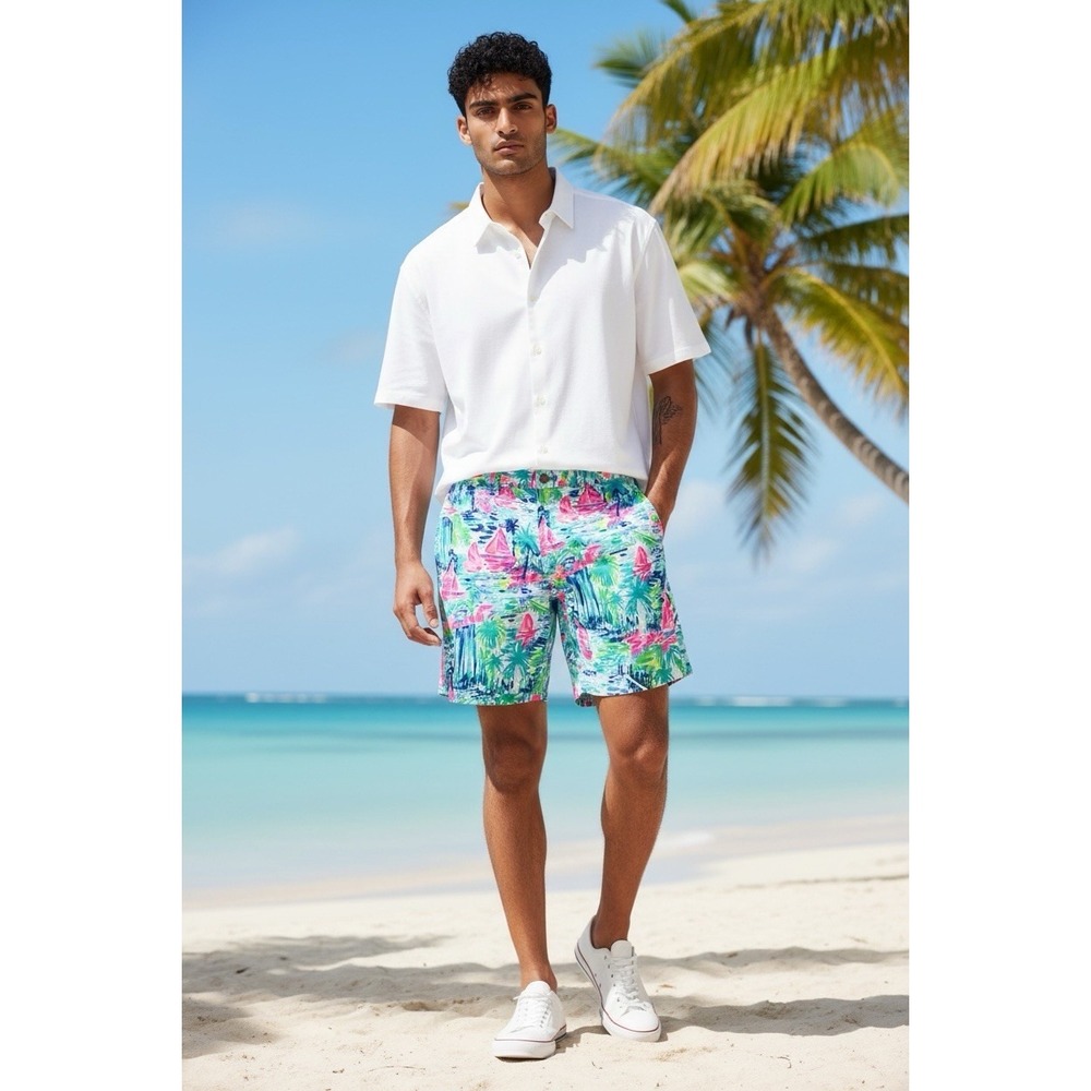 Lillyā Pulitzer Men's Sz 34 Beaumont Shorts in Salt in the Air Sailboat Print